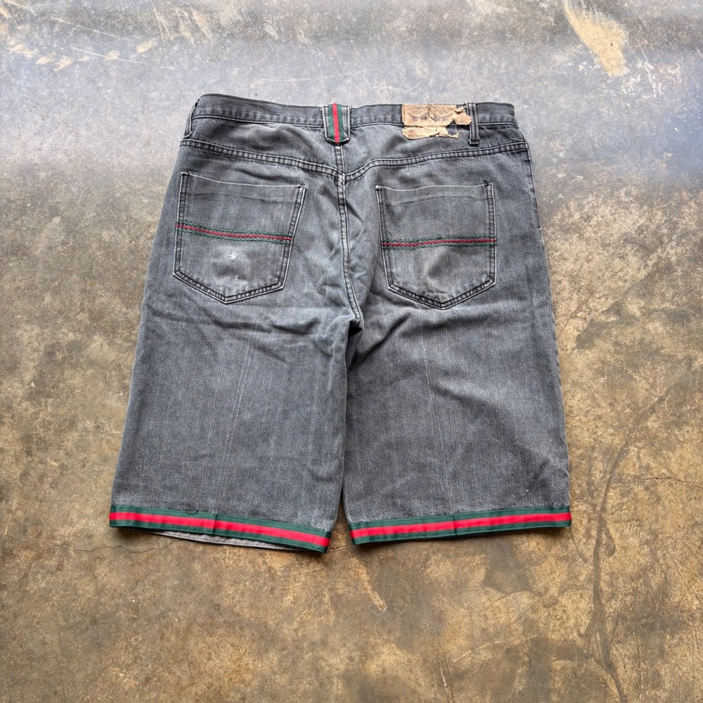 Brooklyn Basement Mens Denim Shorts Black Faded Striped Trim Size 44 Streetwear
